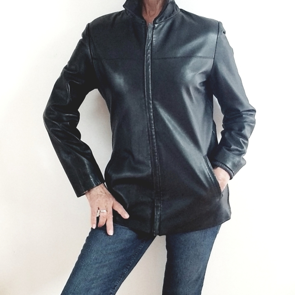 Nicole Miller New York City Black Zip-up Leather Jacket, Size S